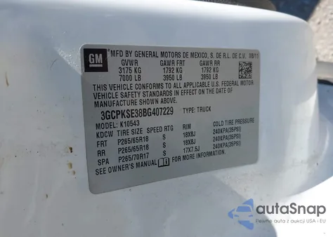 2011 Chevrolet Silverado 1500 Lt z USA, uszkodzony, nr VIN 3GCPKSE38BG407229